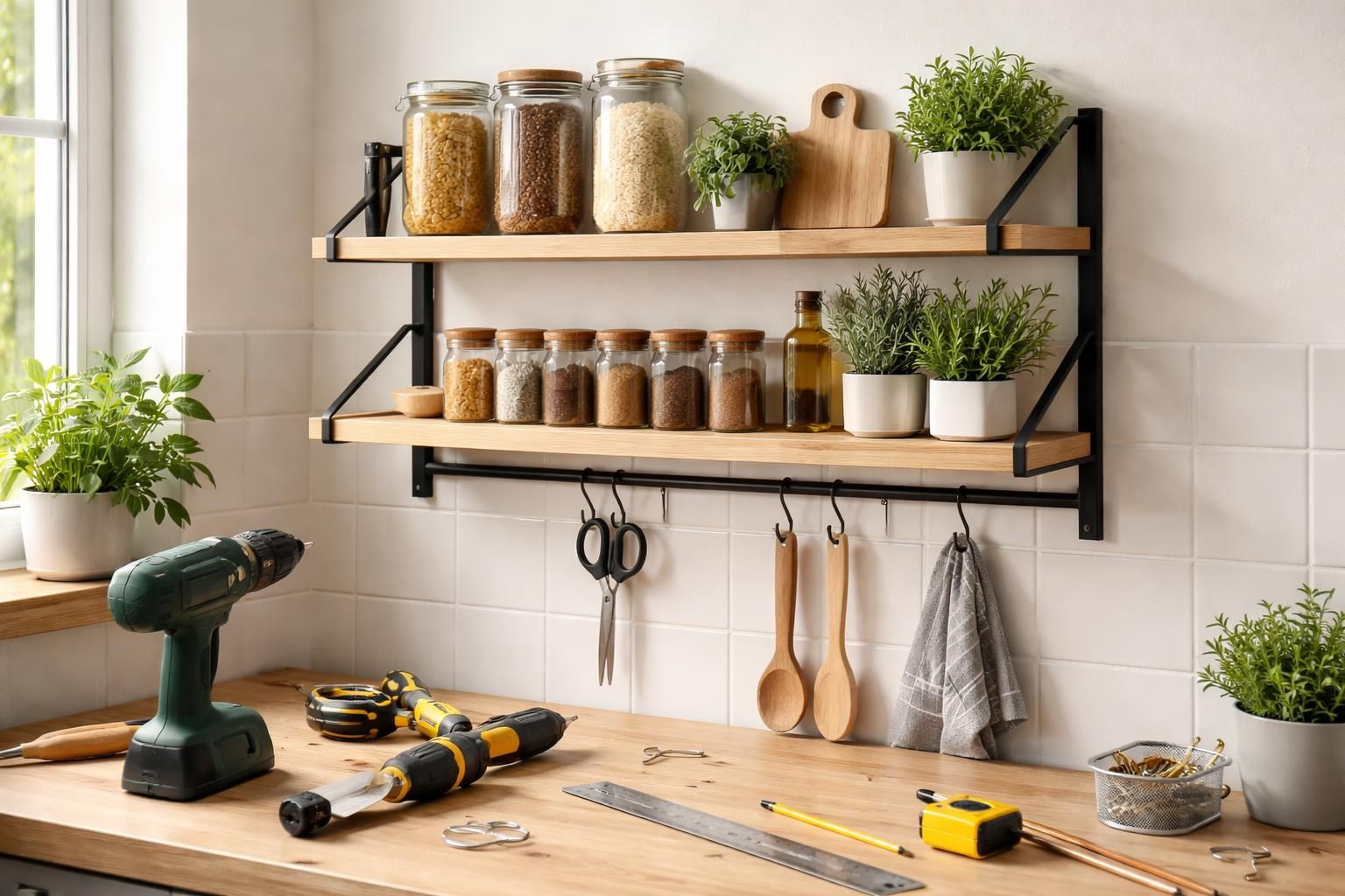 découvrez notre tutoriel complet pour fabriquer une étagère murale de cuisine en bois et métal, alliant robustesse et style pour optimiser votre espace de rangement.